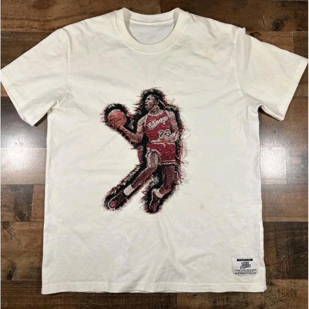 Team Us Sports Club Michael Jordan Shirt Mens Large White Tapestry  Woven